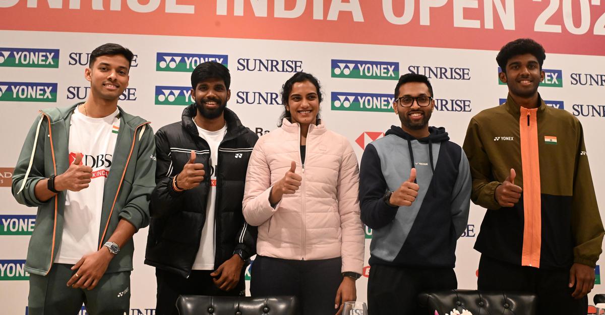 Ayush Shetty (R) sharing stage with some of the biggest names of Indian badminton at the India Open pre-tournament press conference.