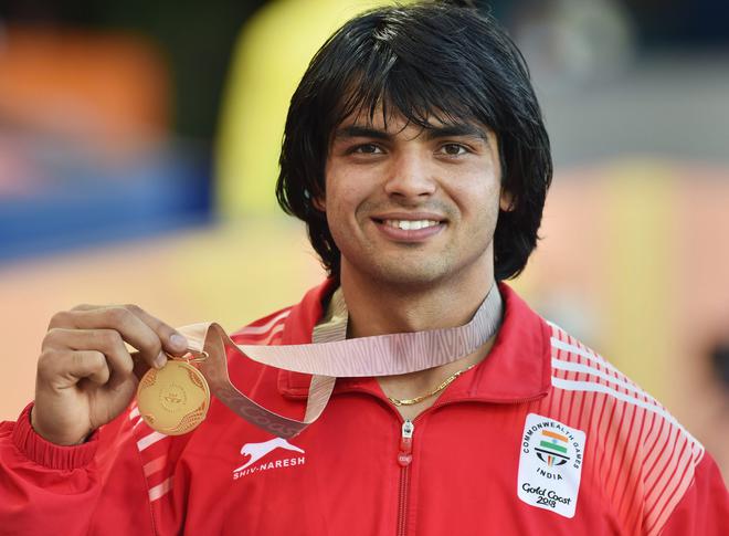 India’s Neeraj Chopra during the medal ceremony of men’s javelin throw event during the 2018 Commonwealth Games.