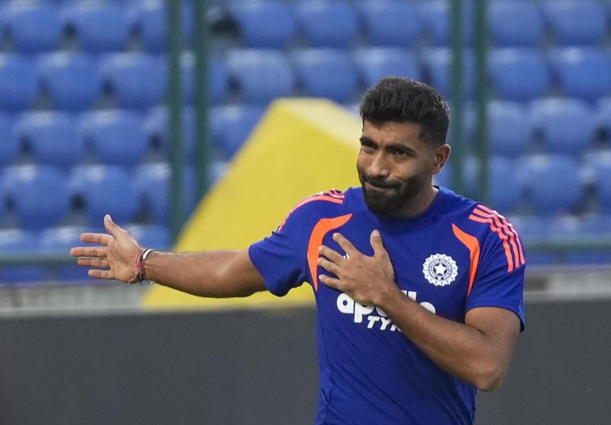 India’s Jasprit Bumrah during a practice session ahead of the T20 World Cup 2026 match against Namibia. 