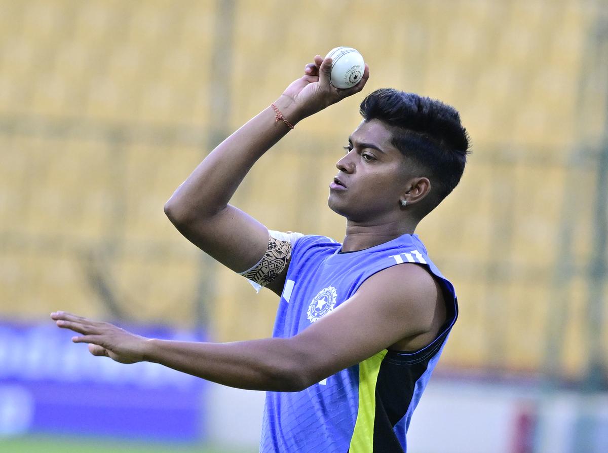 India’s Pooja Vastrakar during a training session ahead of the ODI match against South Africa in Bengaluru.