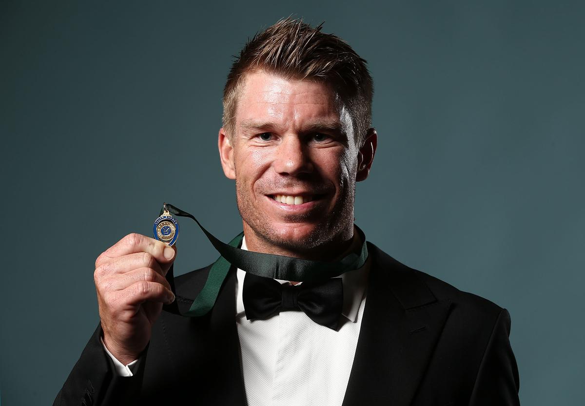 David Warner strikes a pose after winning the Allan Border Medal in 2017. (File Photo)