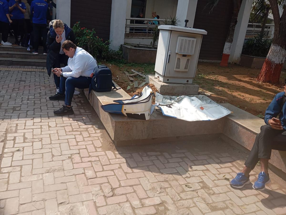 Jackets being left outside the venue to let it soften under the sun.