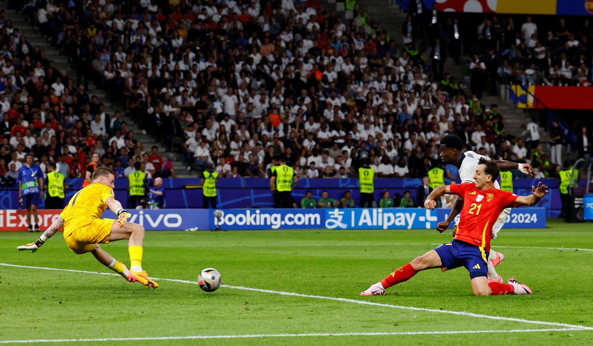 Spain’s Mikel Oyarzabal scores the winning goal against England in the Euro 2024 final.