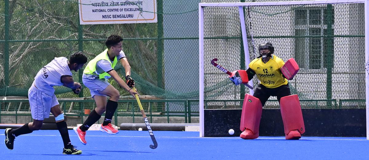 Warming up: Krishan Pathak in action during Indian men’s hockey team’s training session at the SAI National Centre of Excellence in Bengaluru.