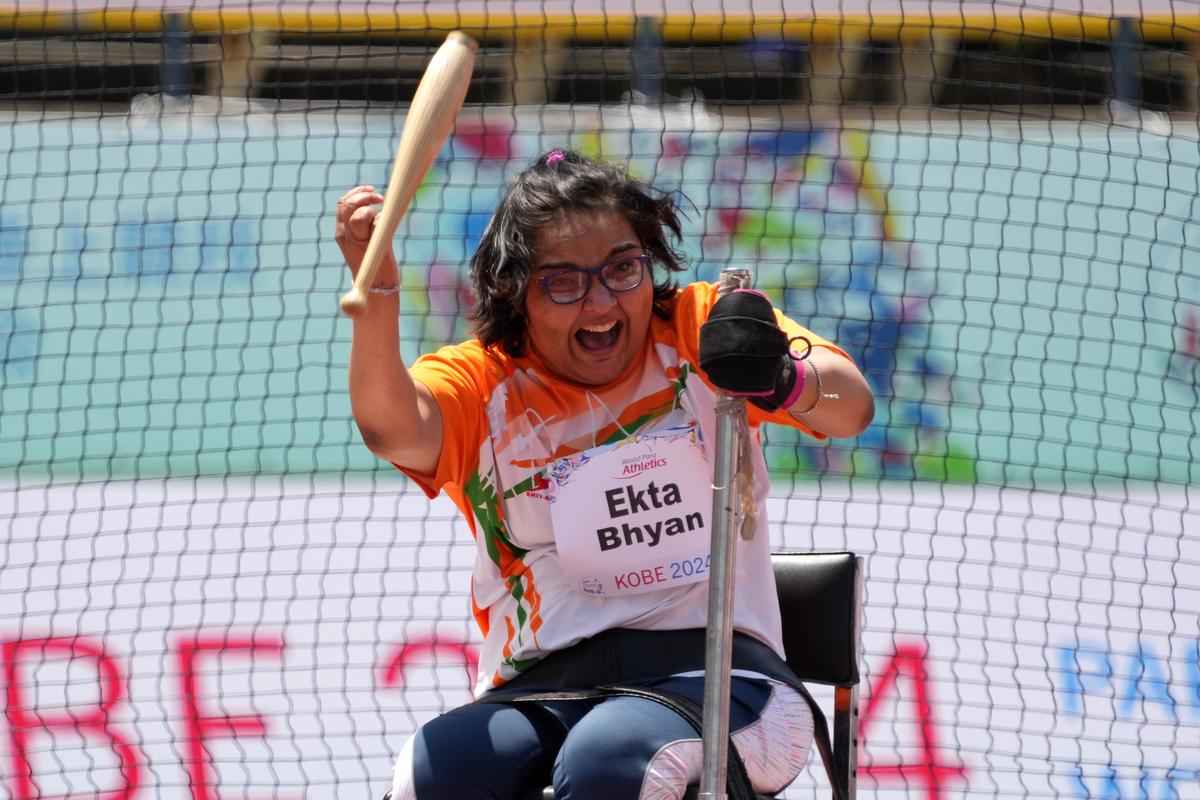 Grit hit: Ekta Bhyan, a club thrower in the F51 bracket, registered a season’s best effort of 20.12m to win gold in the women’s F51 class at the World Para Athletics Championships in Kobe, Japan.