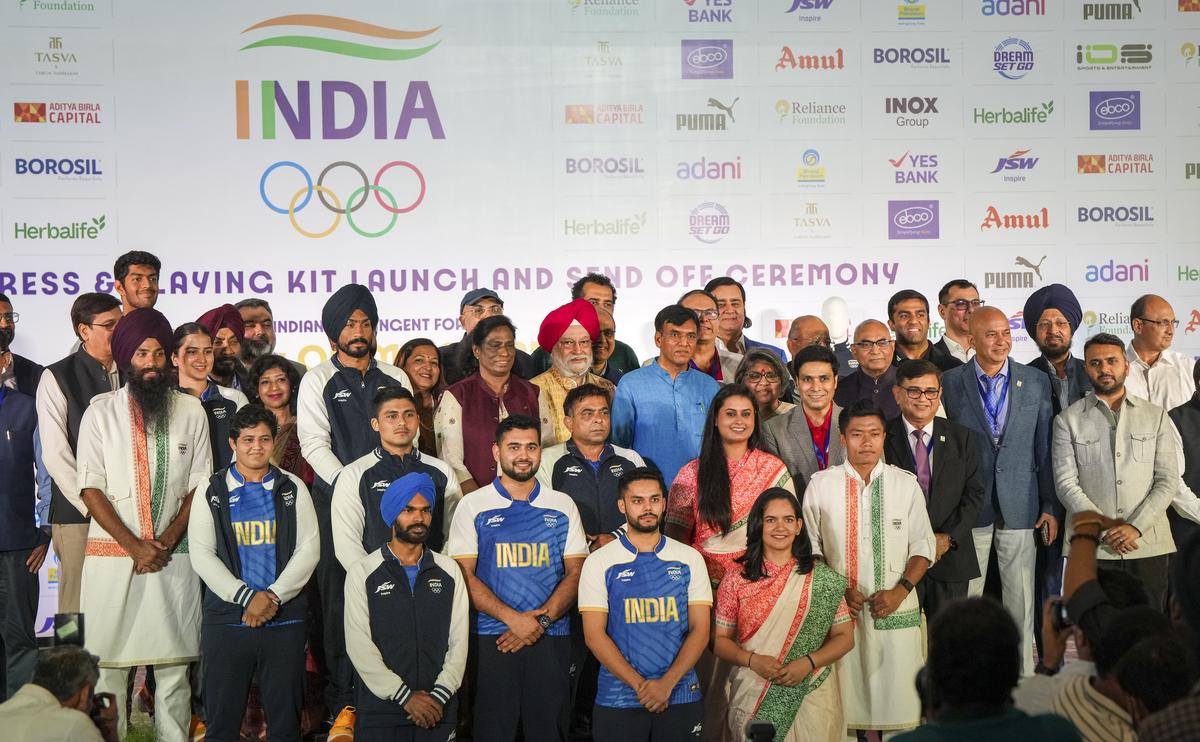 Dressed to win: Usha at the launch of India’s ceremonial dress and playing kit for the Paris Olympics. 