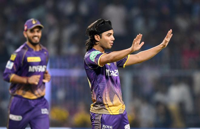 Kolkata Knight Riders’ Suyash Sharma in action. 