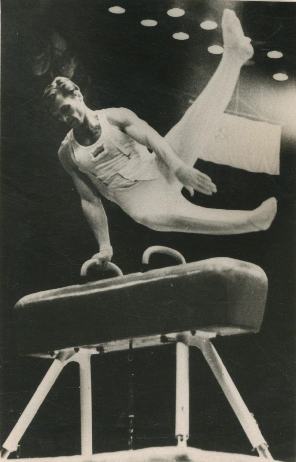 Soviet gymnast Boris Shakhlin in action.