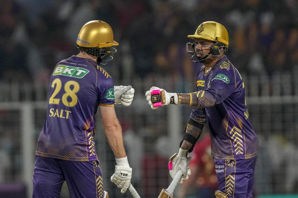 Sunil Narine and Phil Salt in action against Punjab Kings.