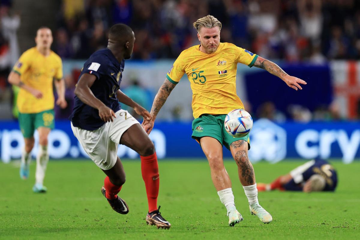 Bringing World Cup experience to the table: Jason Cummings in action for Australia during the FIFA World Cup 2022, against France, at Al Janoub Stadium in Qatar.