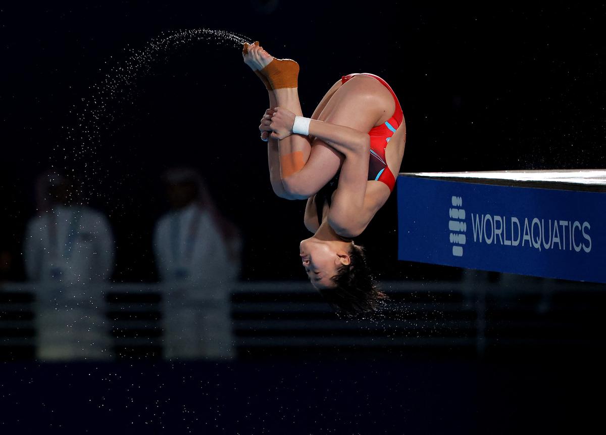 China’s Hongchan Quan in action during the women’s 10m platform final.