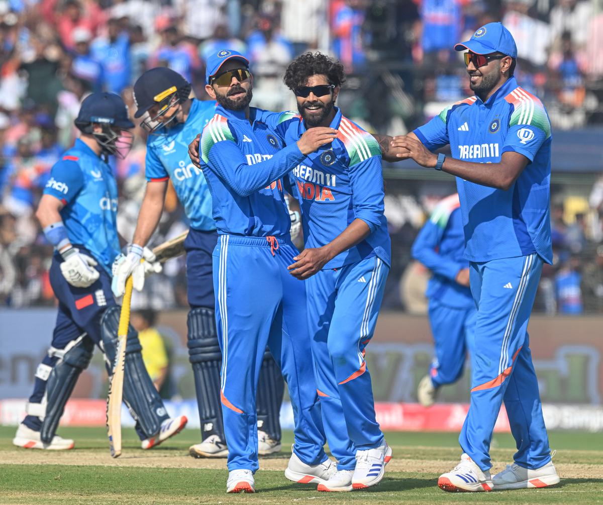 India’s Ravindra Jadeja, celebrates after the dismissal of England’s Ben Duckett. 