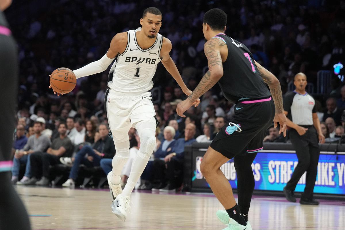 Victor Wembanyama posted 26 points, 15 rebounds, five blocks and four assists as San Antonio defeated host Miami.