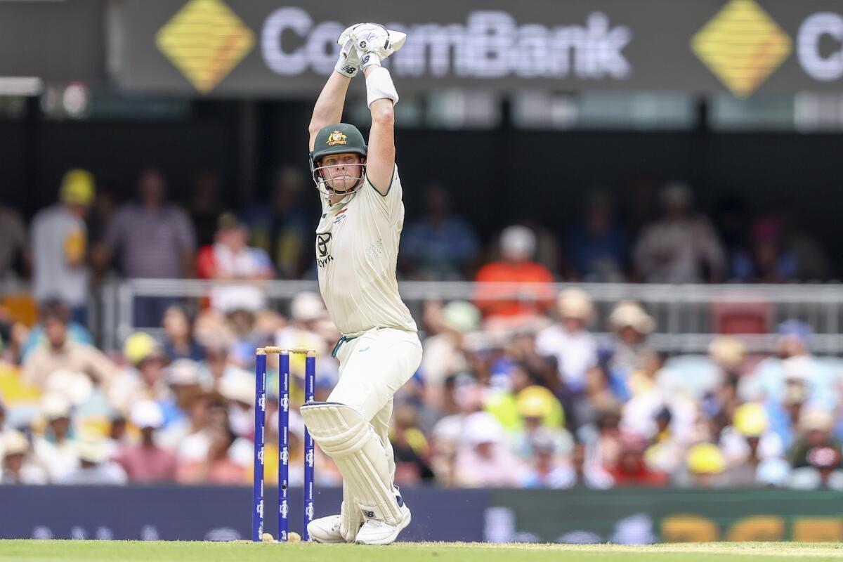 Australia’s Steve Smith leaves a ball during play on day two of the third Test. 