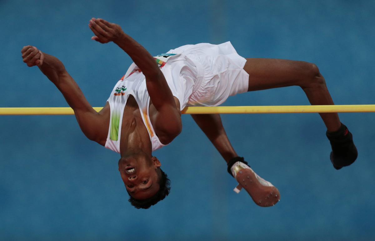 India’s Mariyappan Thangavelu in action during the men’s high jump T63 final.