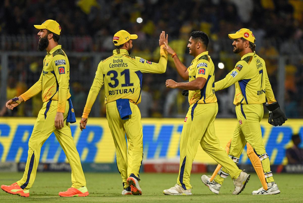 Deshpande celebrates taking a wicket for Chennai Super Kings, against Kolkata Knight Riders, in the Indian Premier League.