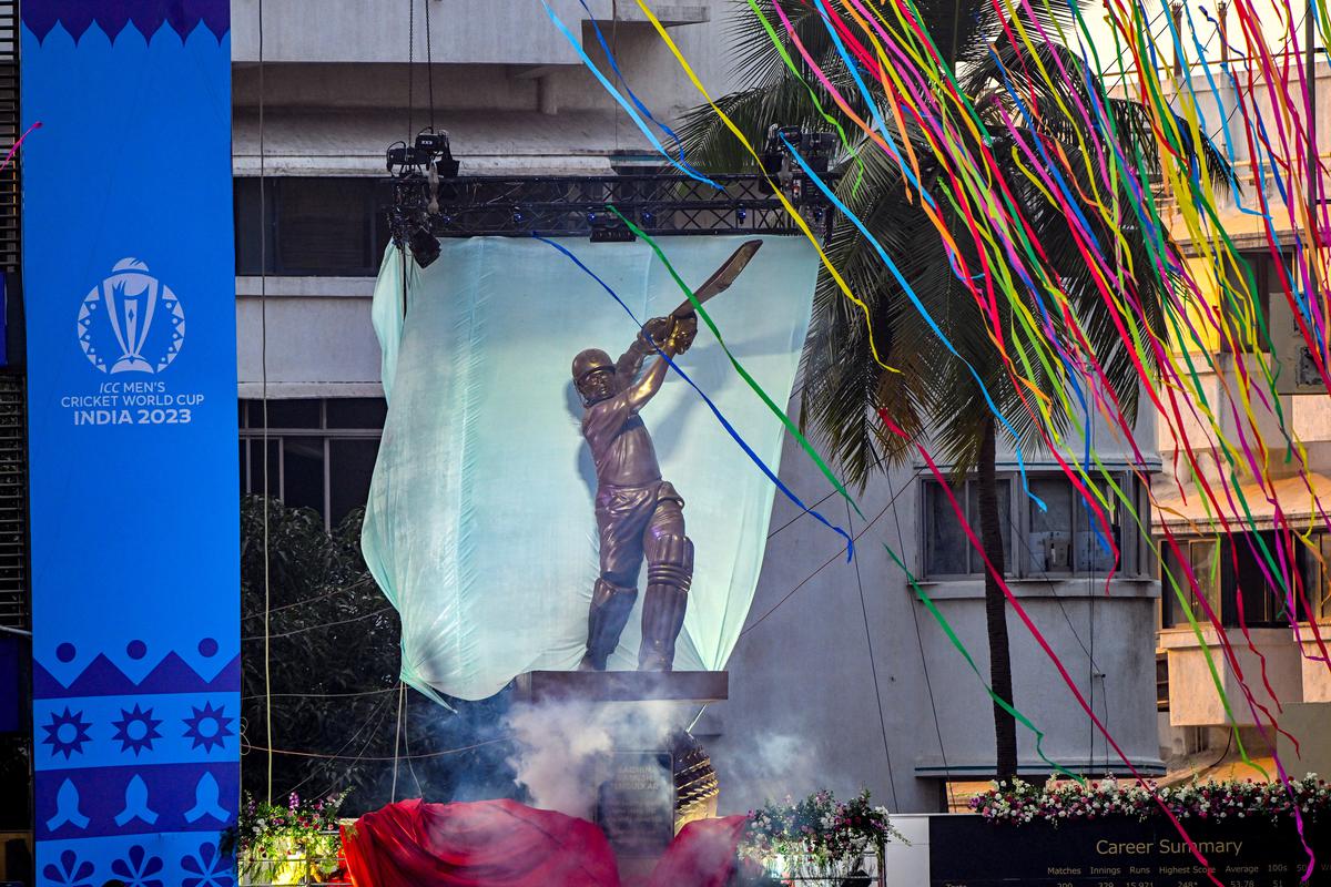 Permanent resident: Life-size statue of Sachin Tendulkar was unveiled at the Wankhede Stadium in Mumbai before the India vs. Sri Lanka World Cup match.