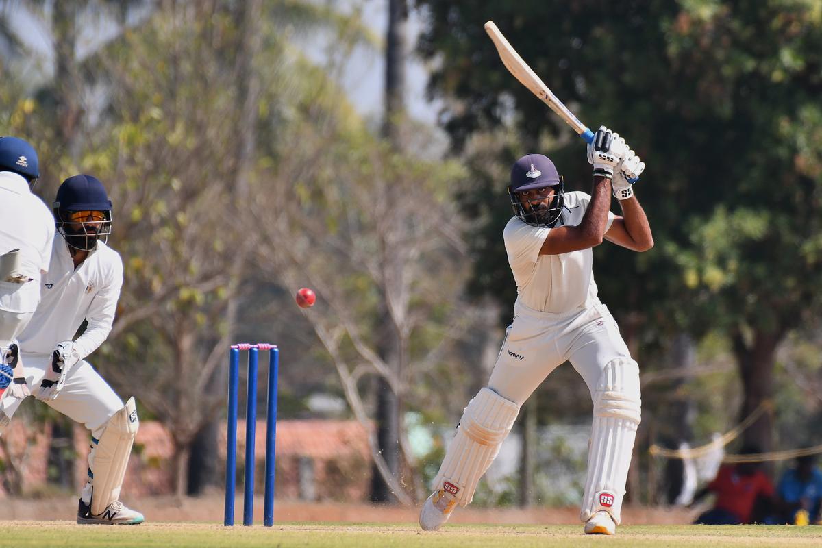 Vijay Shankar, in action, against Punjab on the second day of the Ranji Trophy match held at the Salem Cricket Foundation Ground in Tamil Nadu.