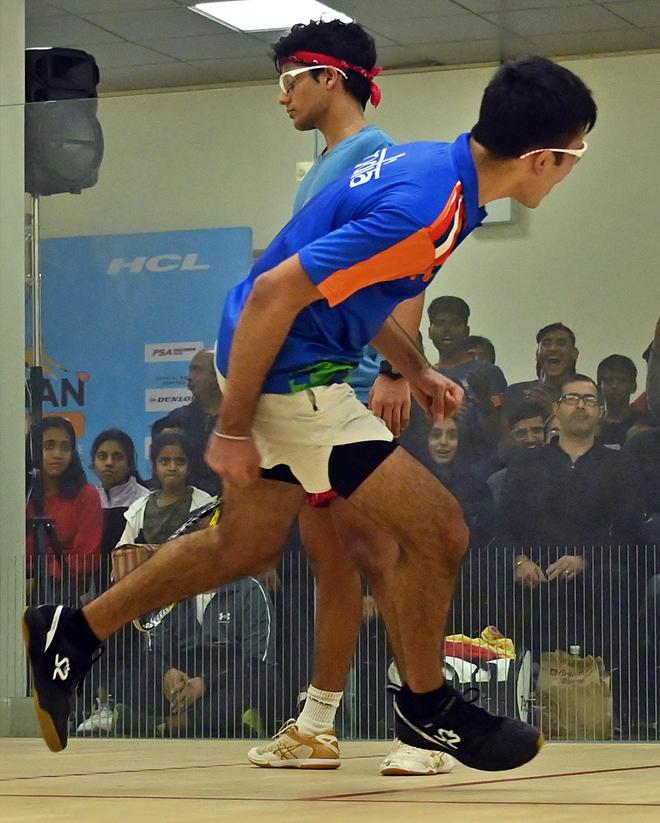 Shaurya Bawa celebrates victory over Paarth Ambani in the under-19 boys final of the HCL India Open junior squash championship in Delhi on Friday.