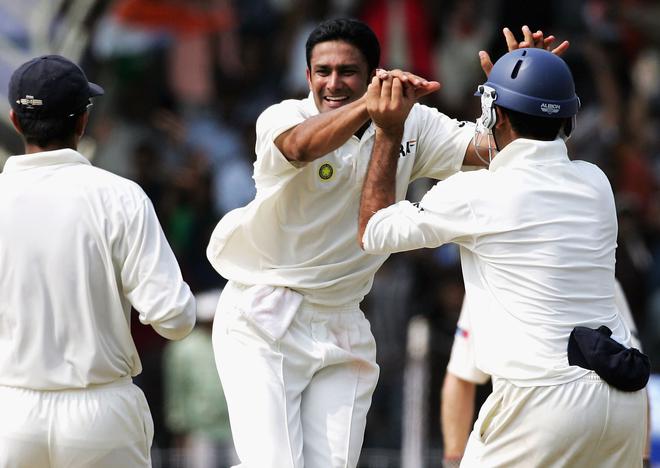 Anil Kumble during day one of the second Test between India and Australia at the M.A. Chidambaram Stadium on October 14, 2004, in Chennai.