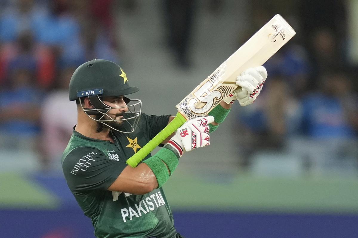 Pakistan’s Sahibzada Farhan celebrates his fifty runs during the Asia Cup cricket match between India and Pakistan at Dubai International Stadium in Dubai.