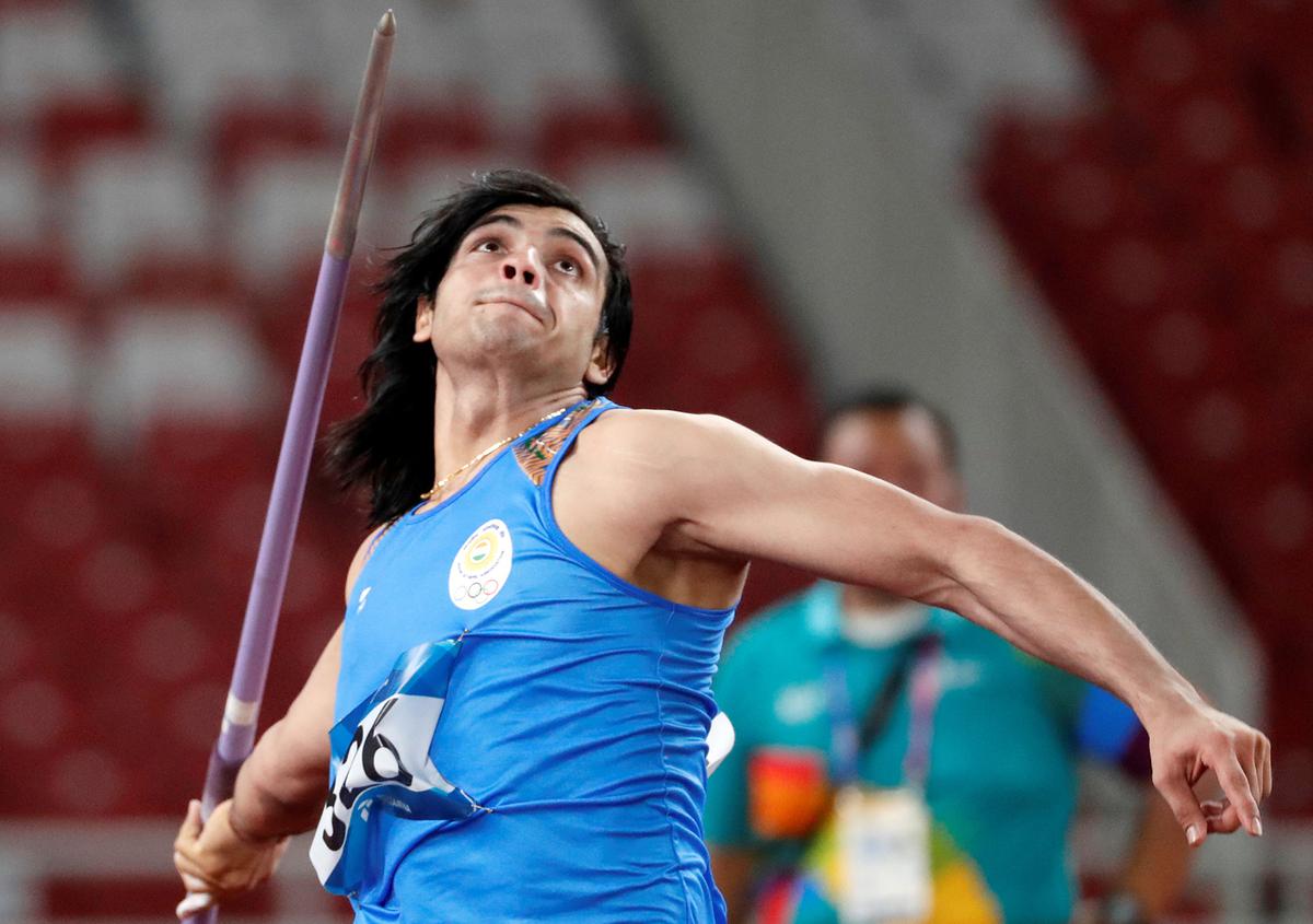 Neeraj Chopra of India in action at the 2018 Asian Games.