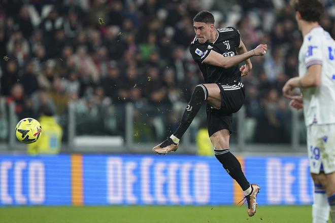 Juventus’ Dusan Vlahovic in action during the Serie A match between Juventus and Sampdoria. 