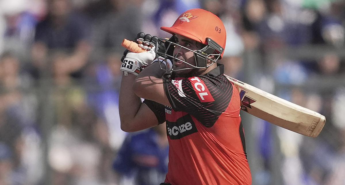 FILE PHOTO: Sunrisers Hyderabad batter Vivrant Sharma plays a shot during the IPL 2023 cricket match between Sunrisers Hyderabad and Mumbai Indians, at Wankhede Stadium in Mumbai.