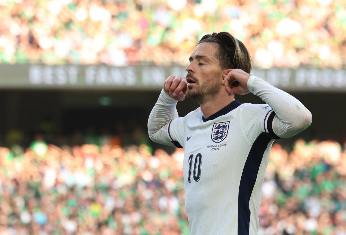 England’s Jack Grealish celebrates scoring their second goal against Ireland in the UEFA Nations League.