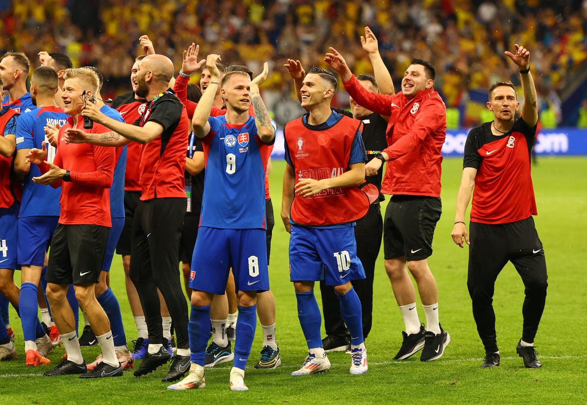 Slovakia’s Ondrej Duda and Lubomir Tupta celebrate.