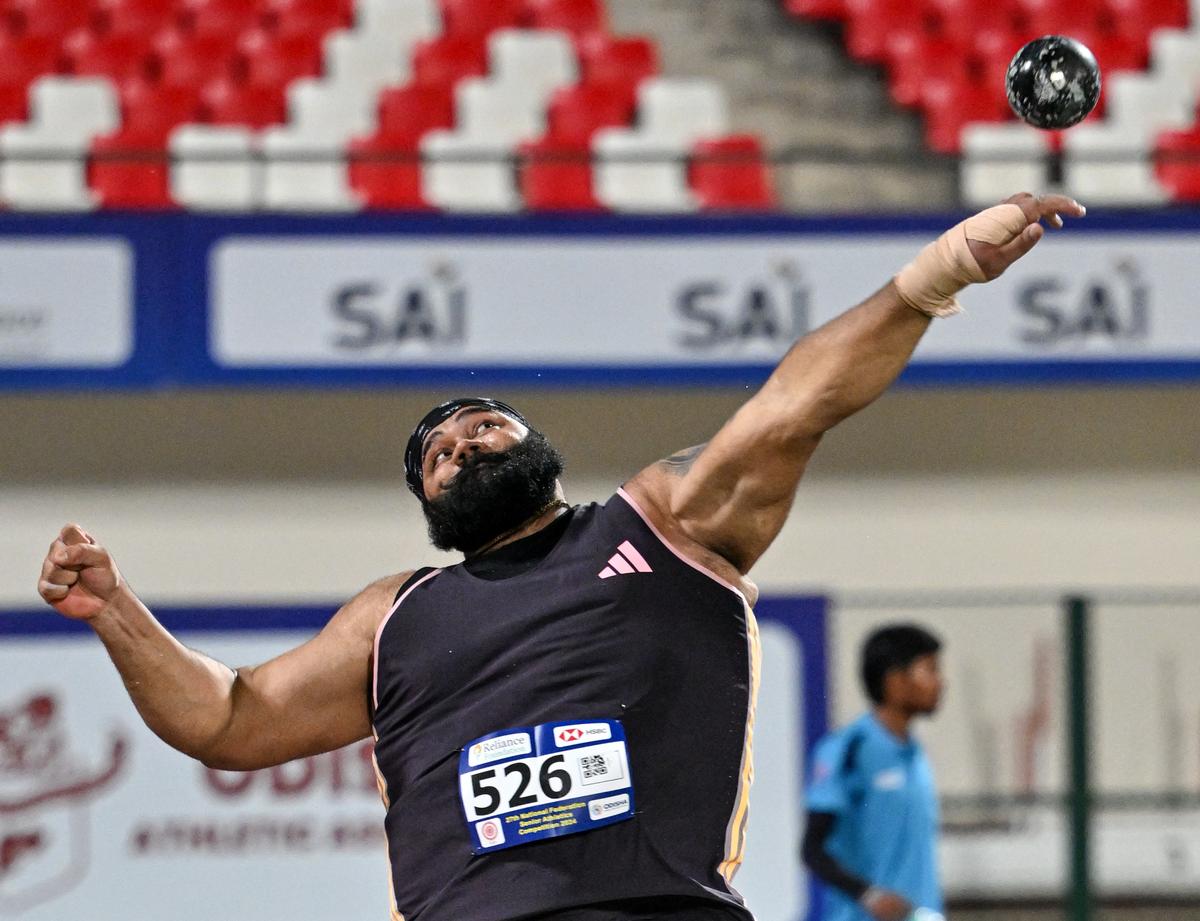 Falling short: Tajinderpal Singh Toor took the gold in men’s event with 20.38m, well below his personal best of 21.77m.