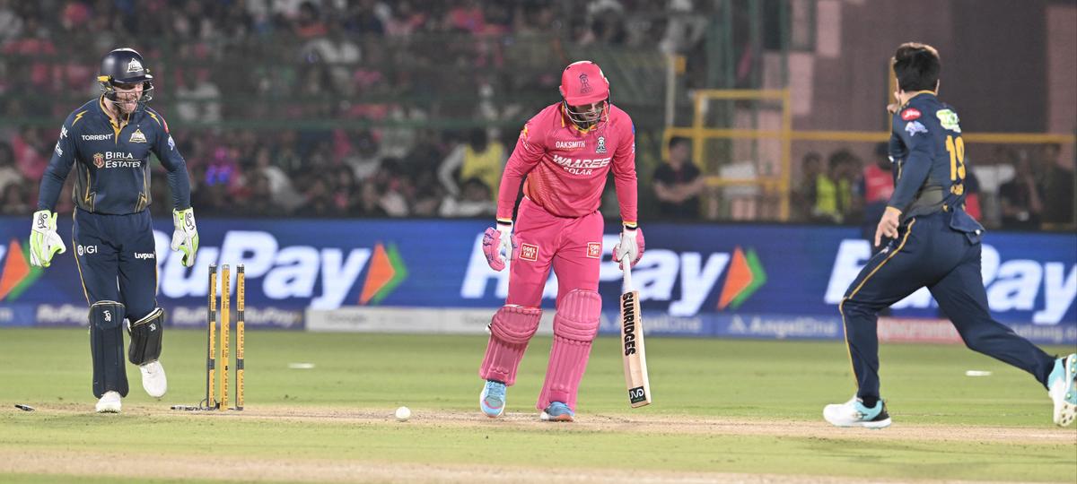 RR batter Donovan Ferreira clean bowled by Gujarat Titans' Rashid Khan.
