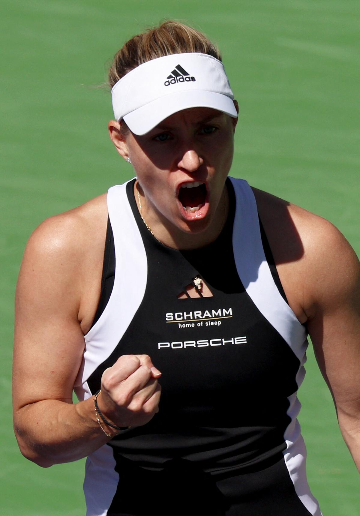 Germany’s Angelique Kerber celebrates a point against Jelena Ostapenko. 