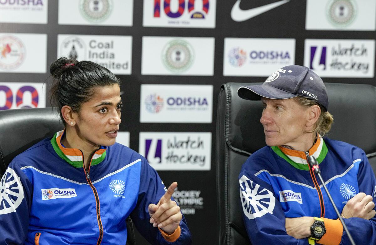 Indian women’s hockey team captain Savita Punia with head coach Janneke Schopman during the pre-match press conference.