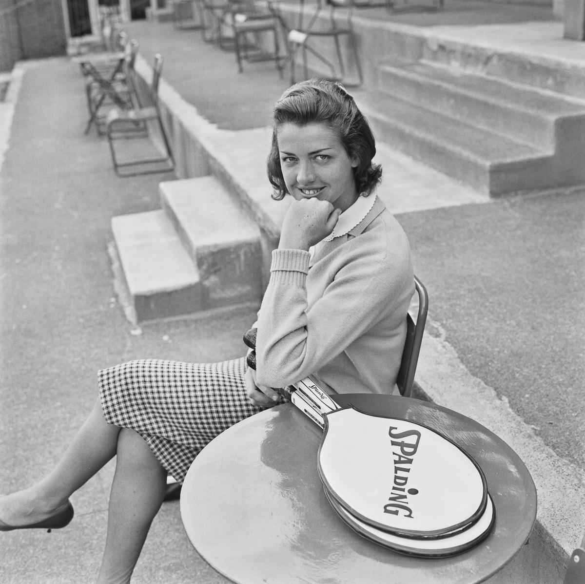 Australian tennis player Margaret Smith (later Court) with a Spalding racket at the Wimbledon Championships in London, UK, 24th June 1963. She went on to win the Women’s Singles that year. 