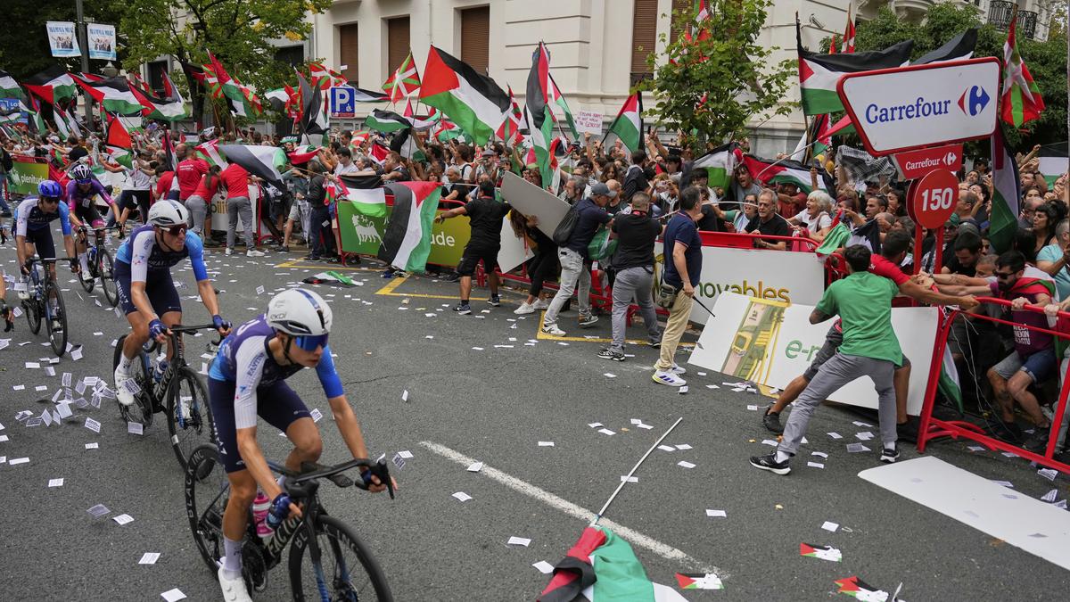 Israel Premier team takes name off kit after pro-Palestinian protests disrupt Vuelta