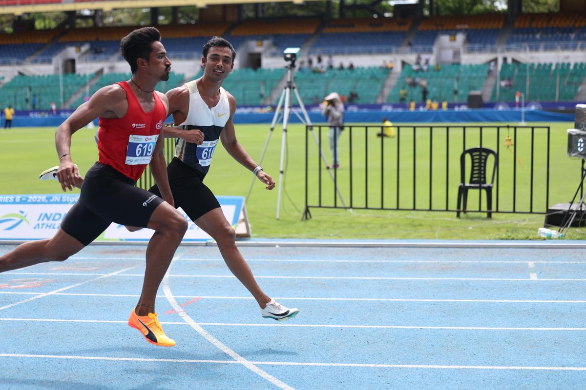 Tejas’ performance also provided the fillip to Krishik M (red) as the latter clocked 13.44s, making him the second-fastest Indian male sprint hurdler of all time, while running in the lane adjacent to his training partner.