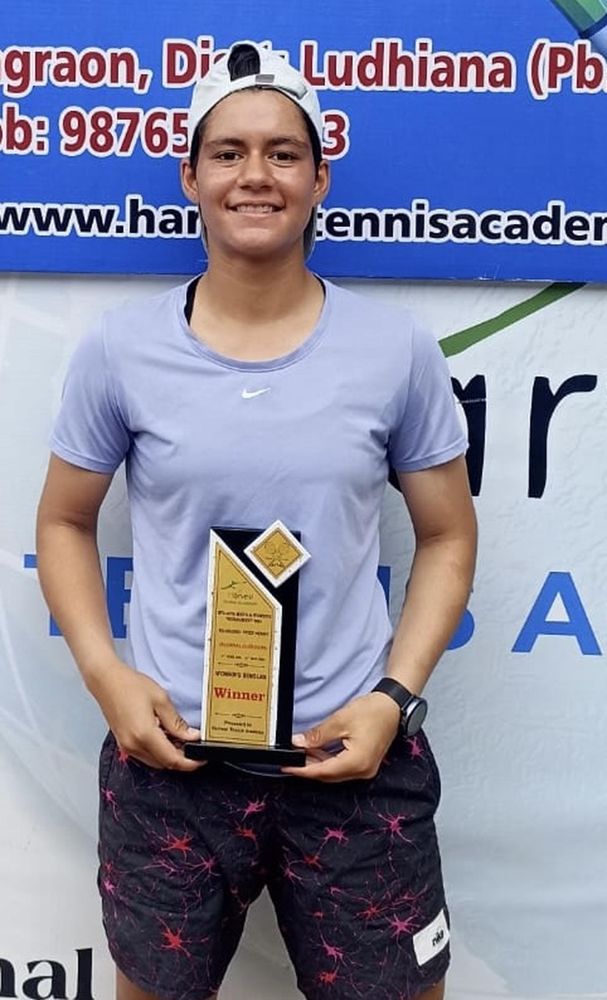 Riya Sachdeva, the women’s champion in the AITA ranking tennis tournament in Ludhiana. 
