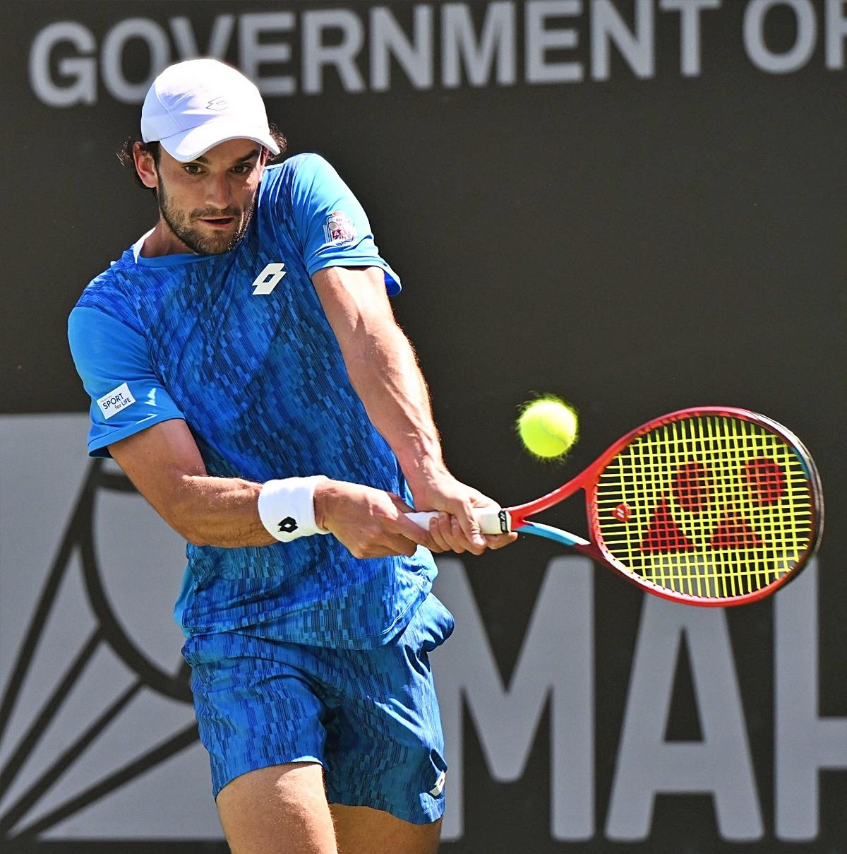 Valentin Vacherot in action in Pune Challenger at the Balewadi Stadium.