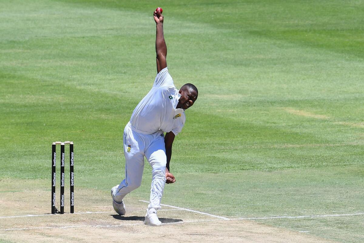 Kagiso Rabada in action during the second day of the second Test against India at Newlands in Cape Town.