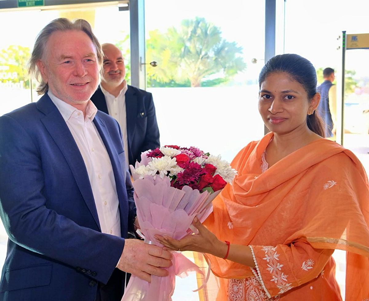 Australian High Commissioner Philip Green with Minister of State for Sports Raksha Khadse at the Australia-India Sports Excellence Forum in GIFT City.