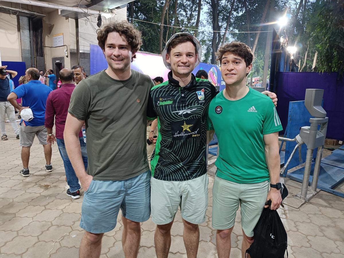 Spirited support: South African fans — Shane Weisz, Jonathan Tooke and Matthew Roos — are visiting India for the first time to cheer on their team. 