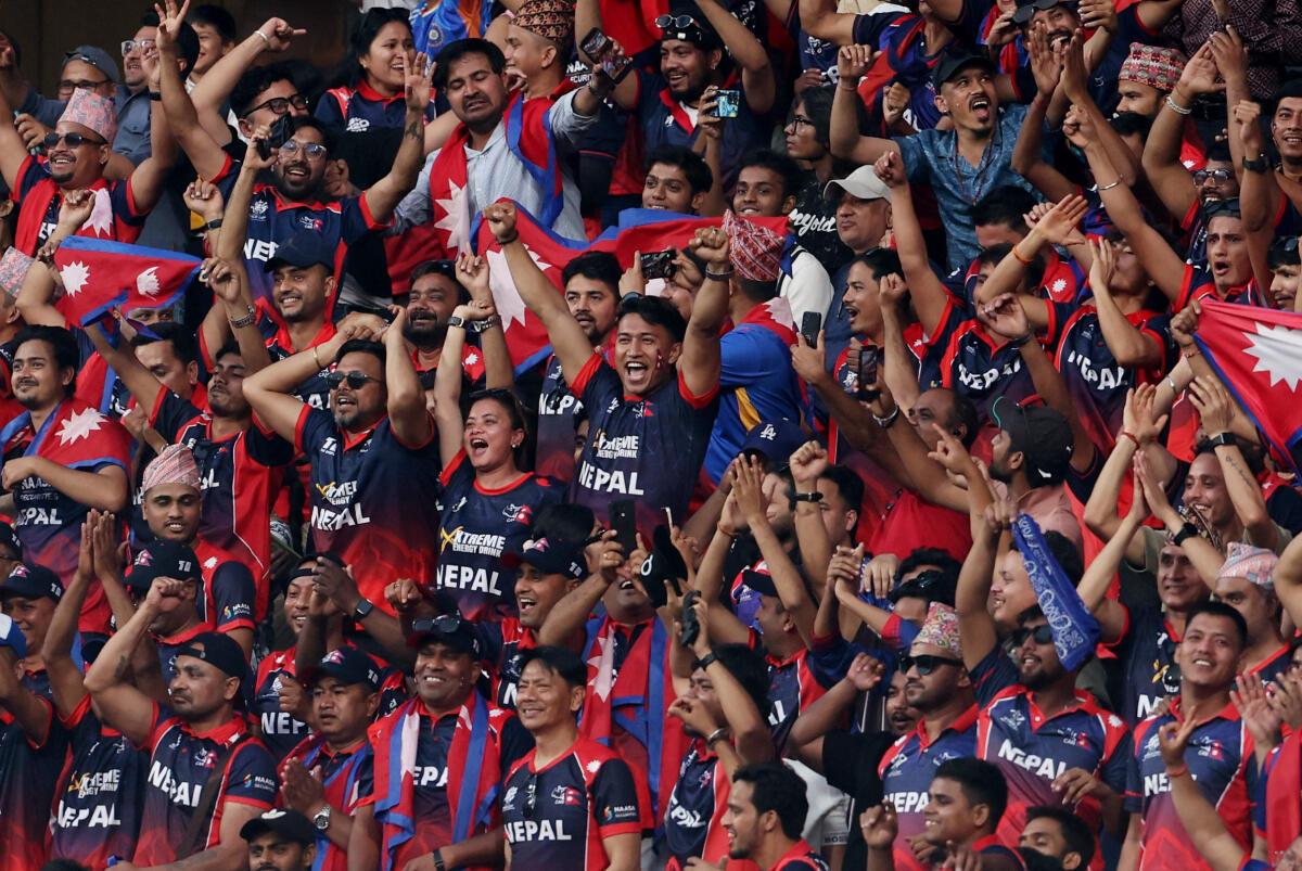 Nepal fans during the T20 World Cup 2026 match against England at the Wankhede Stadium in Mumbai.