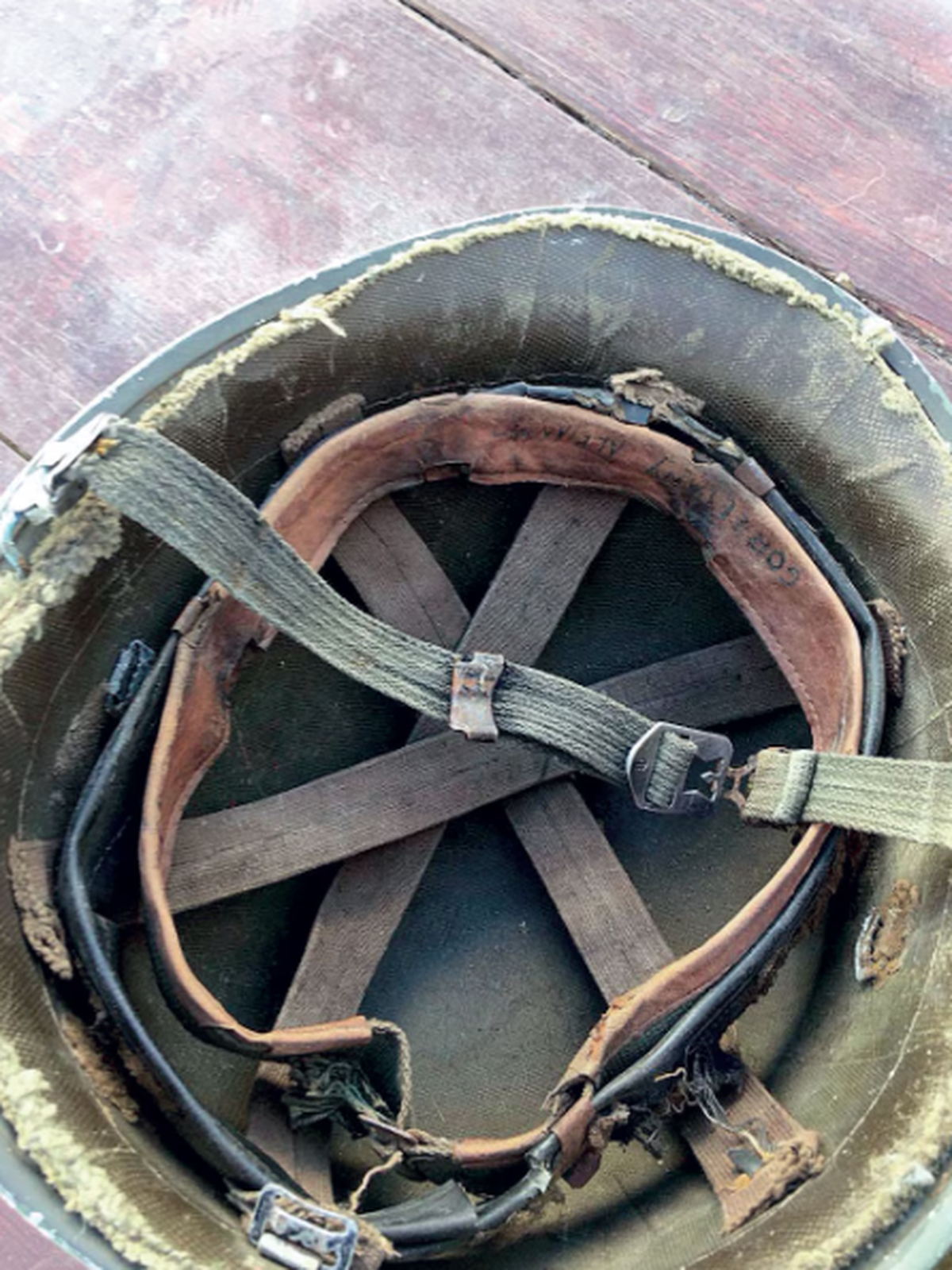 Alejandro Gorzelany’s combat helmet, which found its way back to him after 35 years. 