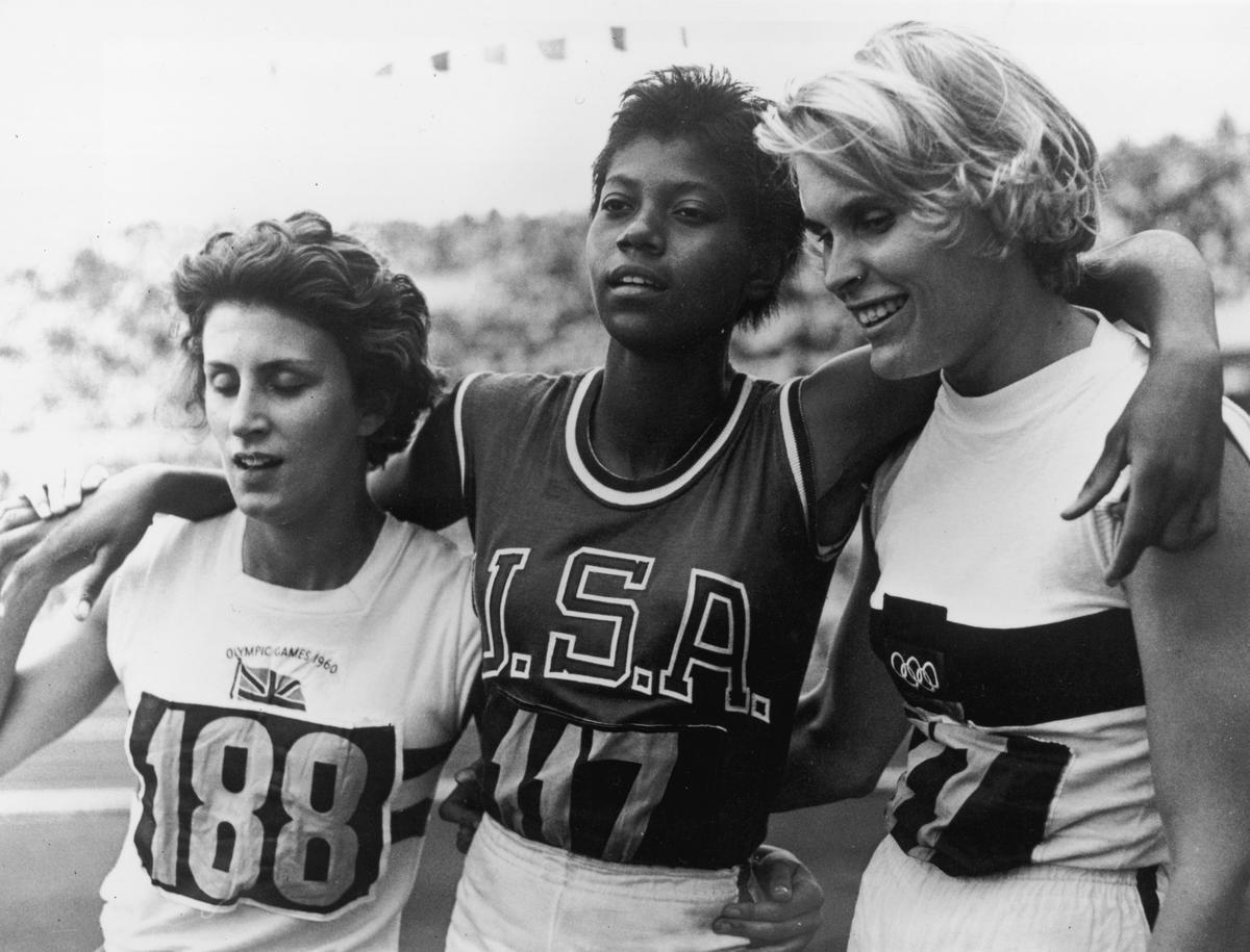 The three winners of the Ladies 200 metre final at the Rome Olympics, 6th September 1960. From left to right, Britain’s Dorothy Hyman (bronze), the USA’s Wilma Rudolph (gold) and Germany’s Jutta Heine (silver).