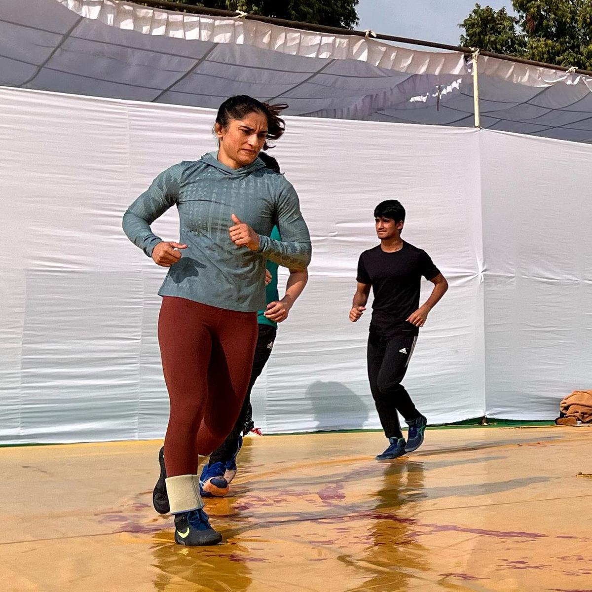 Vinesh Phogat training on the eve of her competition at the National Wrestling Championships in Jaipur on Satuday.