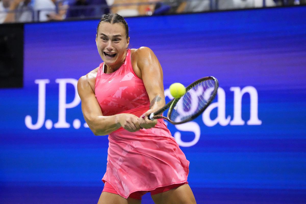 Ruthless: Sabalenka looked unbeatable in her first five matches, allowing her victims no more than five games. 