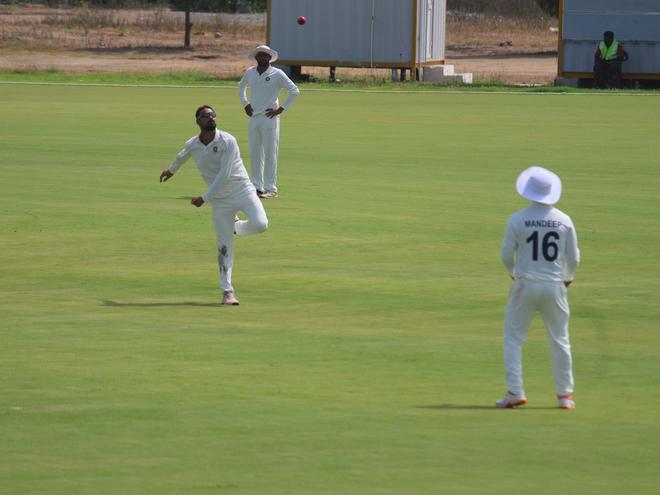 Left-arm spinner Mayank Dagar in action during the Duleep Trophy semifinal against South Zone.