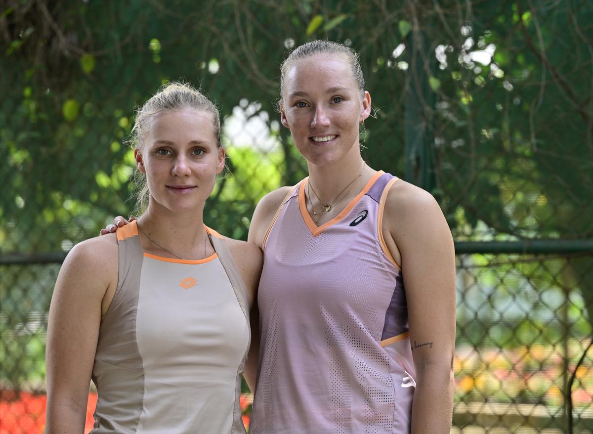 Russia’s Anastasia Tikhonova (left) and Israeli’s Lina Glushko (right), during the KPB Trust Women’s Open at KSLTA Stadium in Bengaluru on Thursday.