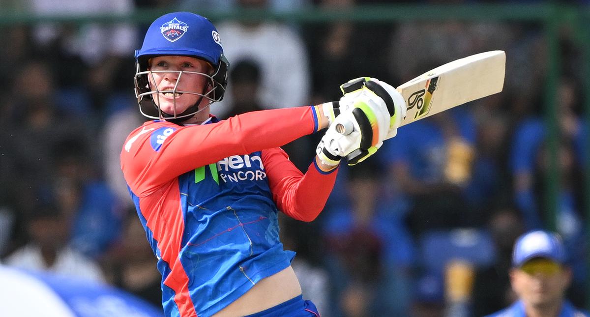 Delhi Capitals batter Jake Fraser McGurk plays a shot against Mumbai Indians.